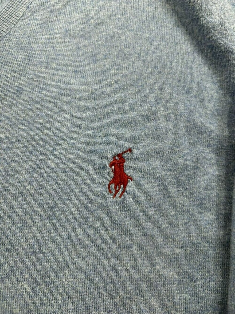 Polo Ralph Lauren Mens Blue V-Neck Sweater XL 100% Pima Cotton Red Pony Logo - Picture 3 of 4